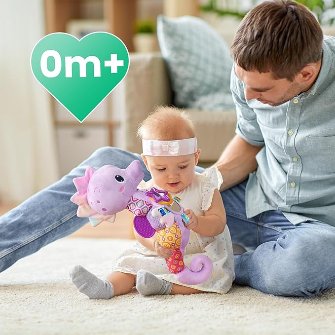 LIGHTDESIRE Baby Toys Musical Seahorse Stuffed Animals Infant Toys 0-6-12 Months with Mirror|Rattles|Crinkle|Baby Teething Toys,Sensory Toys for Tummy Time Newborn Boys Girls Gifts(Lavender Purple)