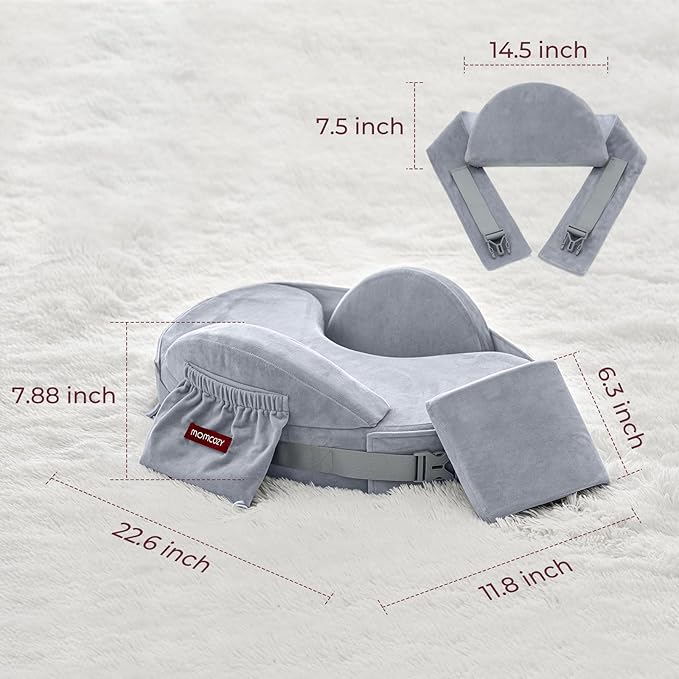 Momcozy CozyPro Nursing Pillow - All Around Lumbar & Arm Support - Safety Fence, Firm & Springy Memory Foam-Stable, Ergonomic Support, Easier Breastfeeding, Wider Cushion, Adjustable, Removable Cover
