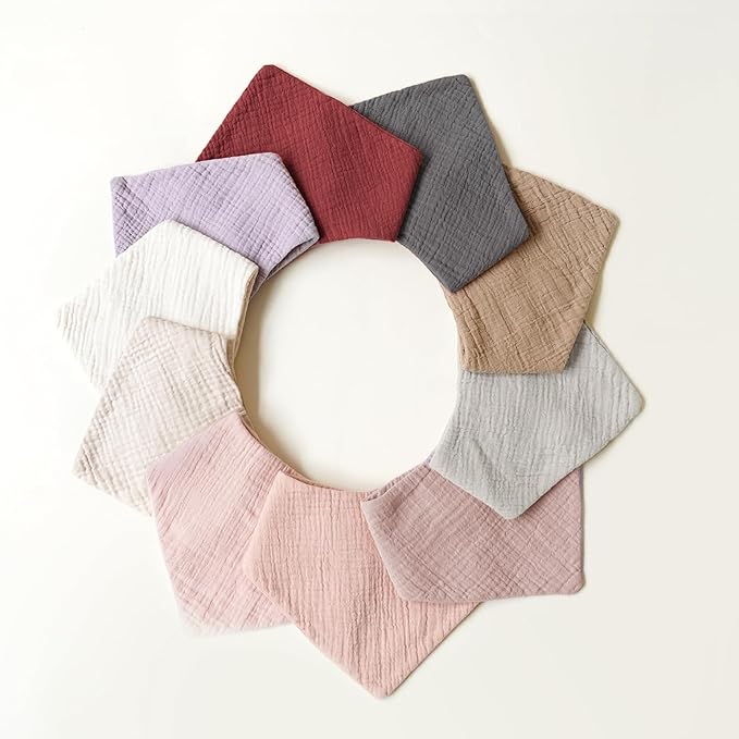 Konssy Muslin Baby Bibs 10 Pack Baby Bandana Drool Bibs 100% Cotton for Unisex Boys and Girls, Soft Absorbent Set for Teething and Drooling