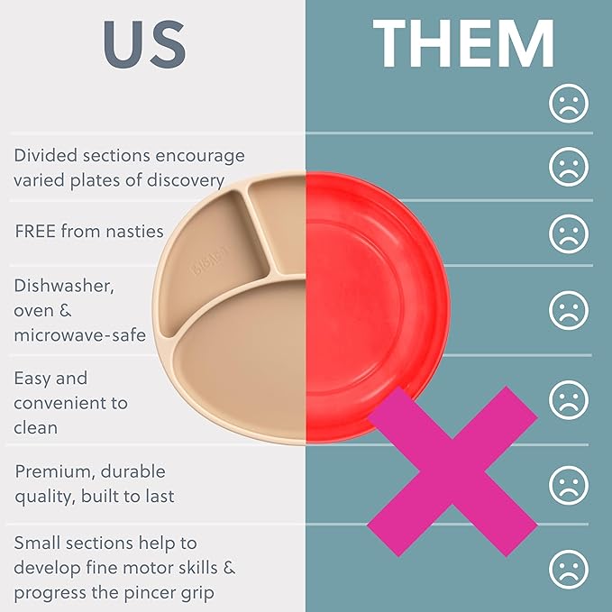 BIBaDO - Silicone Suction Divider Plate (Fawn) - Toddler Plates - Help Develop Motor Skills - Durable, Dishwasher & Microwave Safe, BPA Free - Medical Grade - Baby Essentials - 6 Months to 3 Years