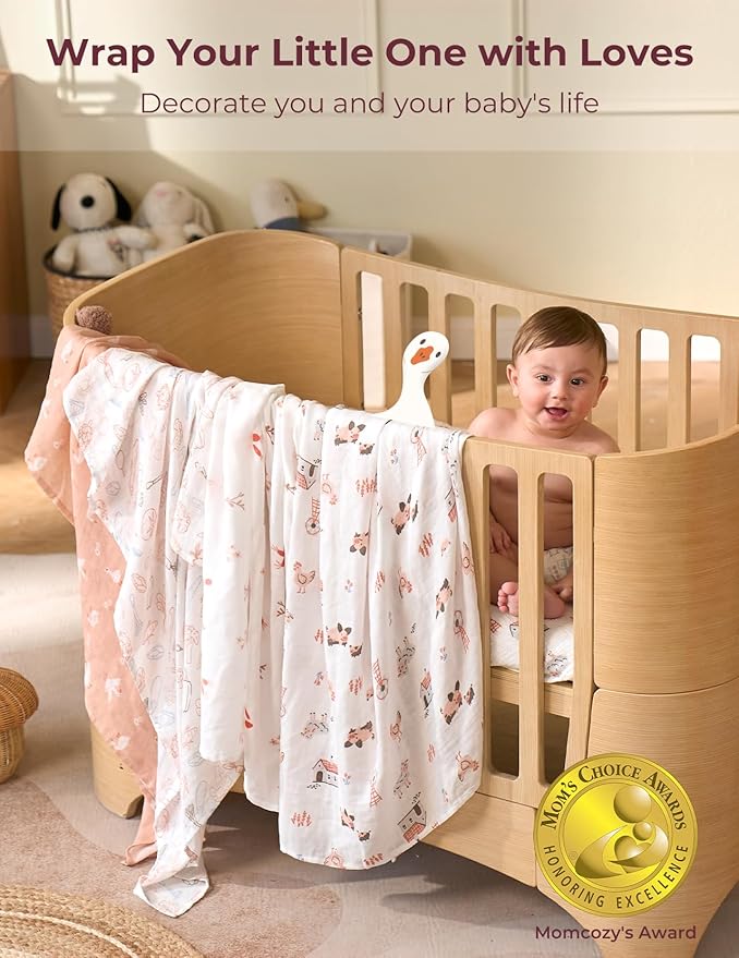 Momcozy Muslin Best Wishes Swaddle Blankets, Ultra Soft Neutral Registry Essentials, Pasture Pals & Pumpkin Dreams, Breathable Large 47'' x 47'' Newborn Boys Girls Receiving Blanket