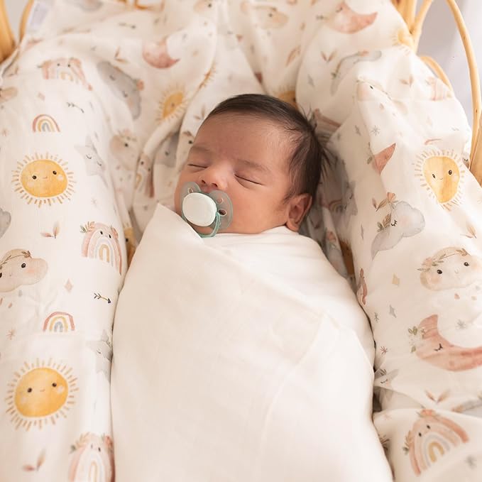 Muslin Swaddle Blankets for Newborns, Bamboo Viscose and Cotton Baby Blanket, Pink and Clouds 2-Pack, Breathable Receiving Blankets for Girls, 47x43