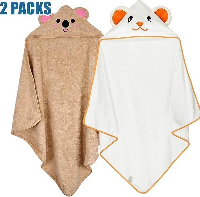 Baby Bath Towels 2 Pack Toddler Towels with Hooded, Soft Thick Hooded Baby Towels, Natural Baby Stuff Towel with Hood for Boy and Girl