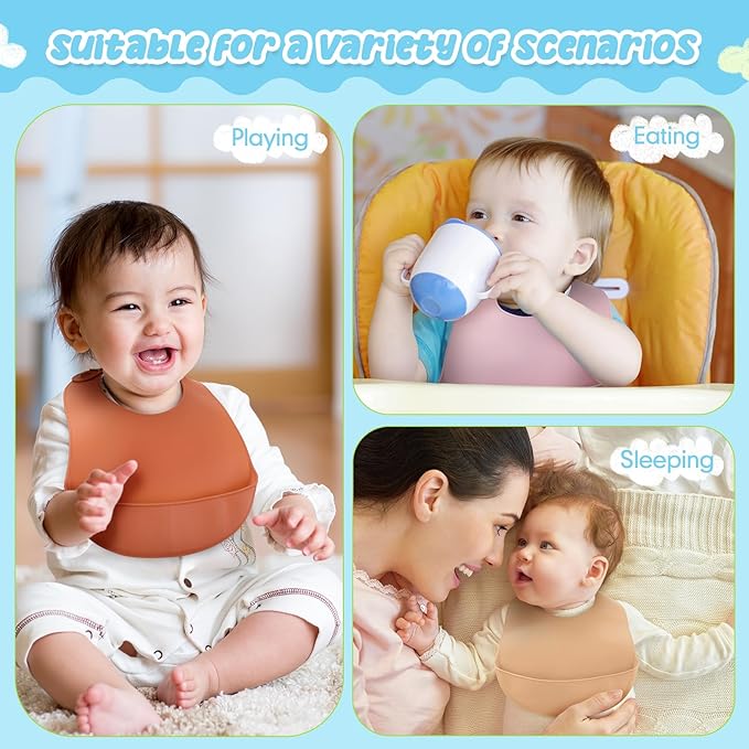Mepase Silicone Bibs Waterproof Silicone Baby Bibs Soft Adjustable Baby Feeding Unisex Kid Eating Supplies