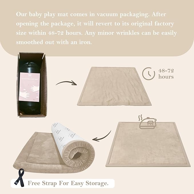 Baby Play Mat for Floor, 1.3"Thick Extra Large Cushioning Memory Foam Playpen Mat, Soft Coral Velvet Baby Crawling Mat with Non-Slip Backing for Toddlers,Infants,Kids,Yoga Mat (Khaki 59"×79")