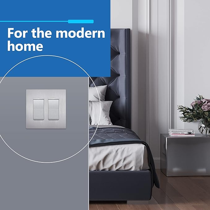 LIDER Brushed Finish Decorator Switch Cover, Screwless Wall Plate, Mid-Size 2-Gang 4.88" x 4.92", Unbreakable Polycarbonate Thermoplastic, UL Listed, LSWP-32M-BSV, Brushed Silver