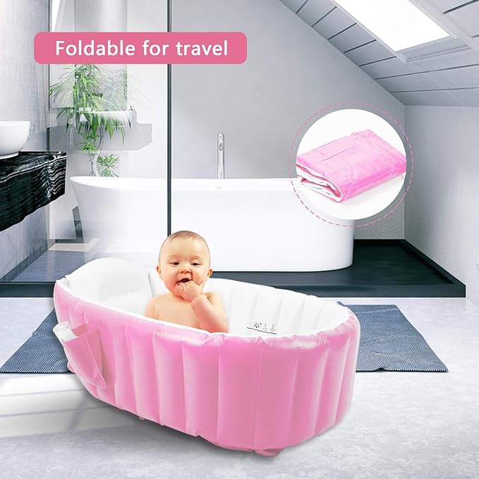 Goodking Baby Inflatable Bathtub, Portable Infant Toddler Bathing Tub Non Slip Travel Bathtub Baby Swimming Pool with Air Pump, Pink