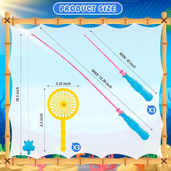 62Pcs Magnetic Fishing Game for Kids, Bathtub Kiddie Party Toy, Plastic Floating Fish with Pole Rod Net, Bath Toys for Kids Ages 4-8