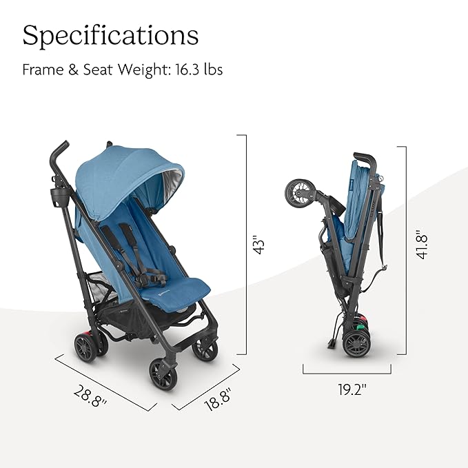 UPPAbaby G-Luxe Umbrella Stroller/Lightweight Design for Easy Travel/One-Step Fold + Recline/XL Basket + Canopy/Cup Holder Included/Charlotte (Coast Blue Mélange/Carbon Frame)