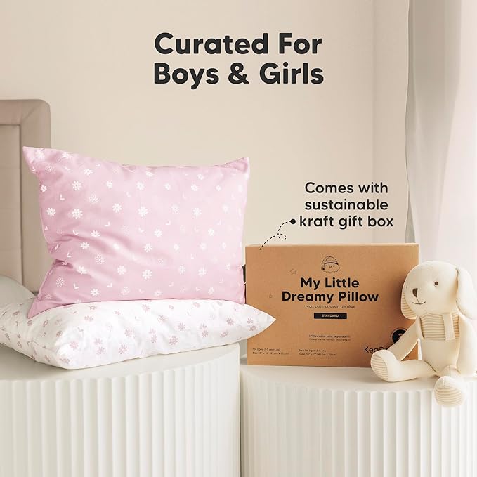 KeaBabies 2-Pack Toddler Pillow 13x18 - Soft Organic Cotton Kids Travel Bed Pillows for Sleeping, School, Nap, Machine Washable, Toddlers 2 to 5, Pillowcase Sold Separately (Daisy)