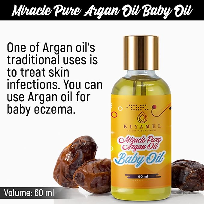KIYAMEL Miracle Pure Argan Baby Oil Natural Moisturizing Oil with Vitamin E & Omega 6 Fatty Acids, Deep Hydration for Soft Skin, Hair, Face & Nails Nourishing Daily Care for a Healthy and Radiant Glow