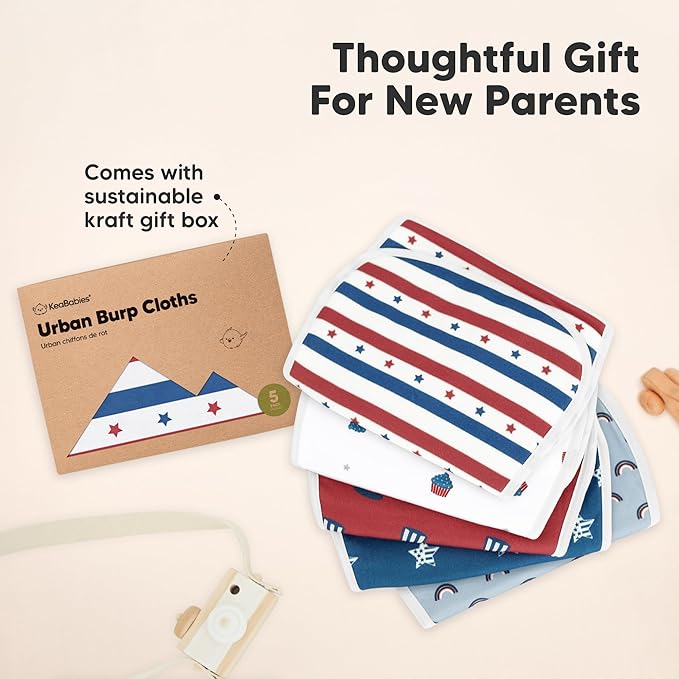 Organic Burp Cloths Baby Boy & Girl - 5-Pack Super Absorbent Cotton Burping Cloths for Babies, Soft & Plush Newborn Spit Up Rags, Infant Towels for Milk Spit Up, Unisex, Large 21" x 10" (Sahara)