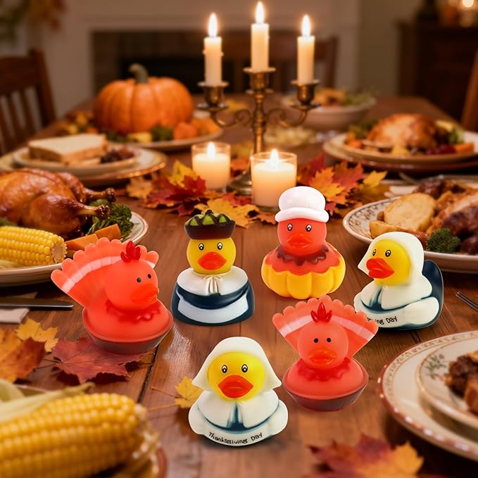 Thanksgiving Rubber Ducks for Jeeps | 24Pc Bulk Turkey Duck Toys for Toddlers & Kids | Ducking Party Favors, Bathtub & Pool Fun, Baby Shower Games, Tiny Fall Decor and Gifts (Non-Toxic)
