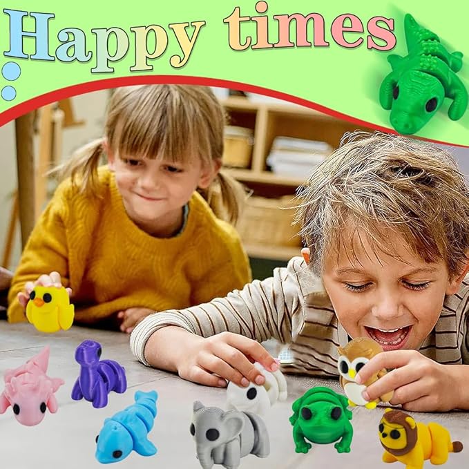 11 pcs Animal Figurines, 3D Printed Animal Figurines Set, Articulated, Party Favors, Pocket Fidget Toys Bulk, Goodie Bag Stuffers, Gifts for Boys Girls Toddlers, Office Desk Pets, Classroom rewards