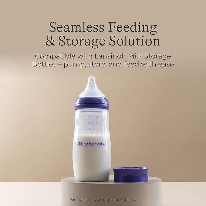 Lansinoh Anti-Colic Baby Bottles for Breastfeeding Babies, 11 Ounces, 4 Count, with 4 Fast Flow Nipples, Size F