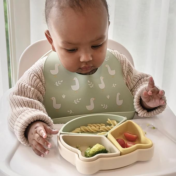 Baby Silicone Bibs 2 Sets Baby Bibs with Food Catcher for Girls Boys Toddlers BPA Free Waterproof Soft Durable