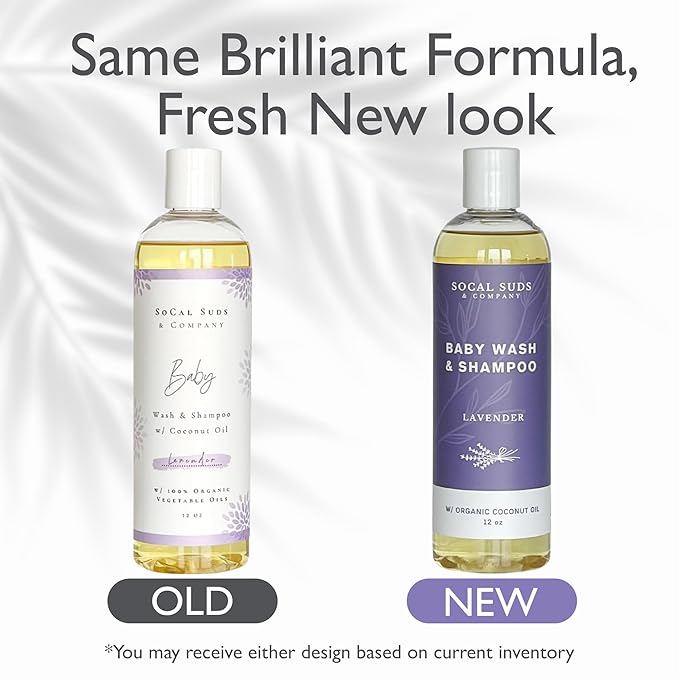 SoCal Suds & Company Baby Shampoo & Body Wash, 2-in-1 Organic Gel - Gentle Castile Soap with Vitamin-Infused Oils & Botanicals - Natural Care for Sensitive Skin & Body Hypoallergenic - 12oz Lavender