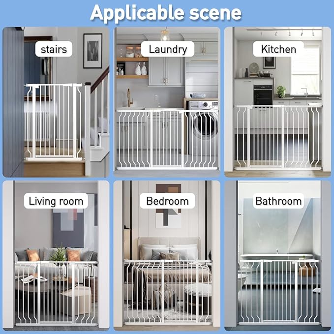 WAOWAO Extra Tall 40.55" Baby Gate 29.92-63.38" Wide Pressure Mounted Walk Through Swing Auto Close Safety White Metal Toddler Child Dog Pet for Indoor Stairs,Doorways,Kitche