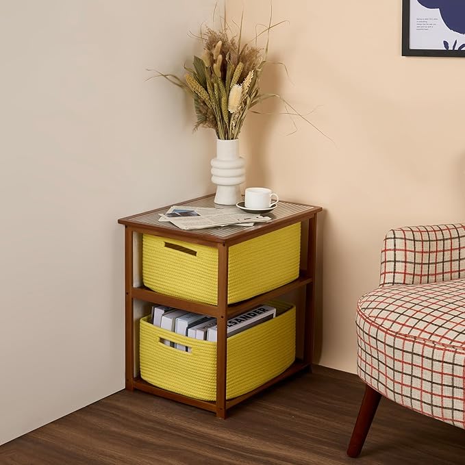 Large Storage Baskets for Organizing, Closet Shelf Baskets for Clothes Blanket Towels, Baby Nursery, Toy Bins Box, Woven Rope Baskets, 17 x 13 x 7.5”, 4 Packs Yellow