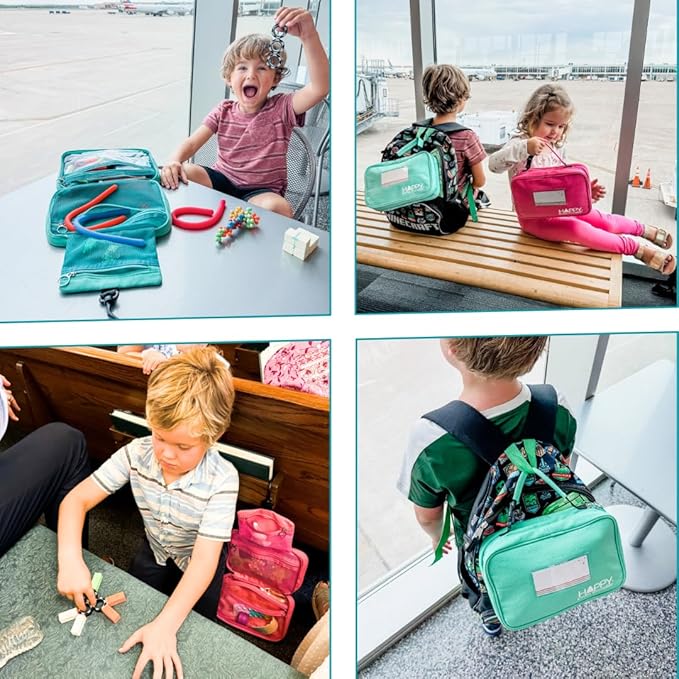 Travel Essentials for Kids – All-in-One Hanging Bag with Kid Toys, Road Trip Activities for Kids, Sensory Toys & Travel Games for Airplane Trips, Car Rides, Gifts for Boys & Girls Ages 4+ (Pink)