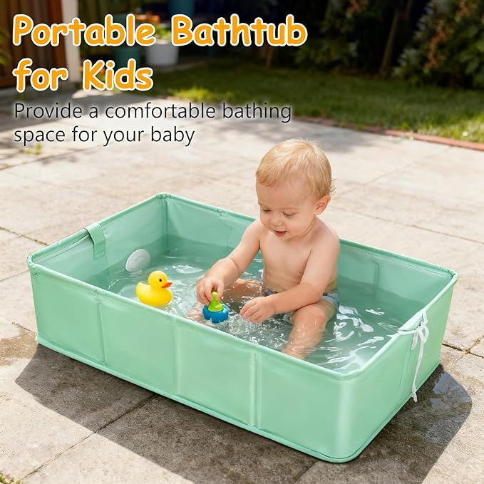 Collapsible Baby Bathtub, Thickened Foldable Travel Toddler Bathtub, 30s Fast Drainage, Foldable and Portable, Unfoldable and Ready to Use, Quick-Clean Toddler's Travel Tub, for 12 Months to 5 Years