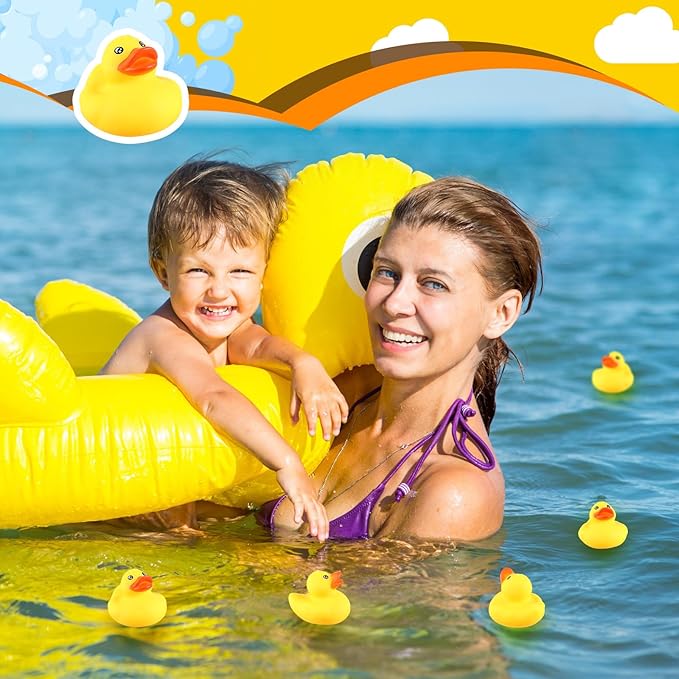DEEKIN 12 Pcs Yellow Rubber Ducks No Hole Waterproof Duck Bath Pool Toy with Sealed Plug Without Hole Bathtub Floating Toy for Birthday Party Decoration Gift in Bulk (2.2 Inches)