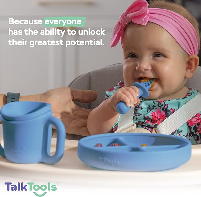 TalkTools ITSY Silicone Baby Plates Set with Suction – Feeding Essentials for Toddlers 6–12 Months+ | BLW Mealtime Set with Twin Spoon, Spill-Proof Sippy Cup | Self-Feeding Utensils (Ocean)