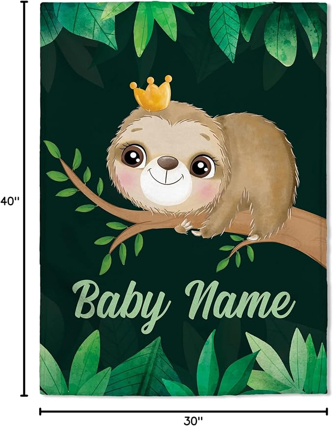 FLOCHIL Personalized Baby Blankets, Custom Baby Blanket - Baby Blanket with Name for Boys, Best Gift for Baby, Newborn Elephants Flush Fleece (30x40) (Sloth)