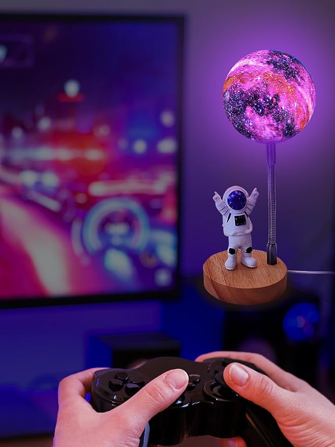 WLHONG Moon Lamp for Kids,Space Buddy Lights with 7 Color Astronaut Night Light,USB Powered and Button Control 3D Moon Table Lamp,Perfect for Bedroom,Nursery and Space-Themed Parties (Galaxy)