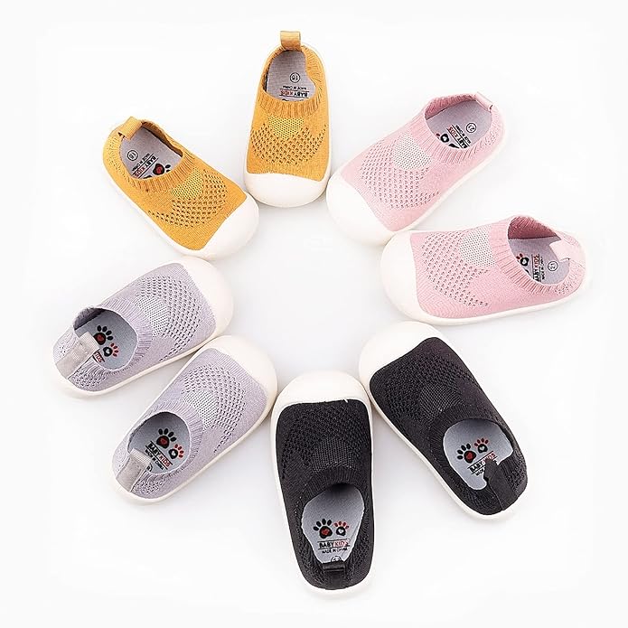 Baby First-Walking Shoes 1-4 Years Kid Shoes Trainers Toddler Infant Boys Girls Soft Sole Non Slip Cotton Canvas Mesh Breathable Lightweight TPR Material Slip-on Sneakers Outdoor