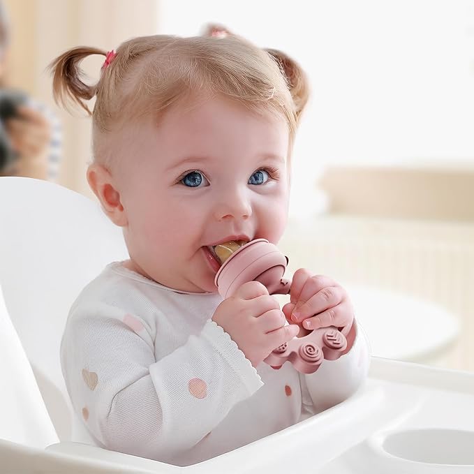 2 Pack Baby Fruit Food Feeder+Breastmilk Popsicle Molds,Baby Teethers,BPA Free,2mm Fine Holes to Prevent Choking,Perfect for Teething Relief & Infant Solid Food Introduction,3 M+( Mauve Pink, Cream)