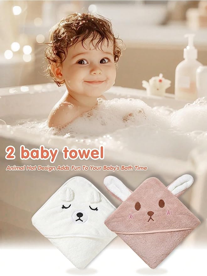 Hooded Baby Towels, 2 Packs Premium Soft Baby Bath Towels with Hood for Babies, Toddler, Infant - Ultra Absorbent, Baby Stuff Shower as Best Gifts for Boys and Girls (2Pack)