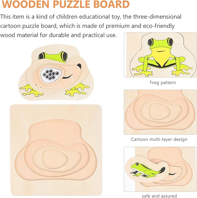Wooden Multi Layered Puzzles, Life Cycle of Frog, Cartoon Montessori Toy DIY Puzzle Early Educational Toy Preschool Learning Game for Boys & Girls 3 Years and Above