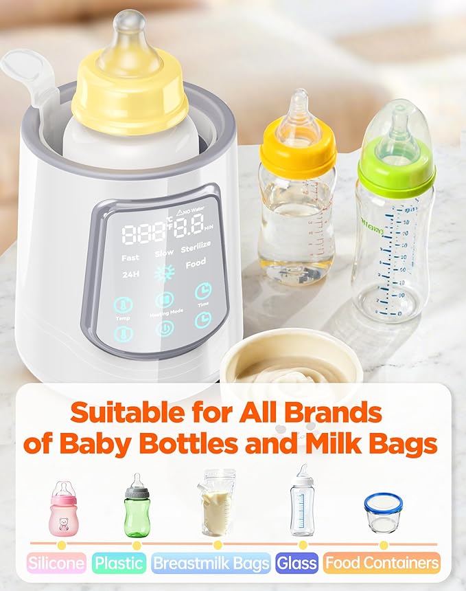 Fast Baby Bottle Warmer for Breastmilk, Smart 12 in 1 Breast Milk Warmer for Baby Essentials with Timer Temperature Control, Sterili-zing, Water Bath Technology, Baby Warmer for All Bottles Food Jars