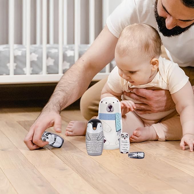 Nesting Dolls, 5Pcs 6" Tall Russian Nesting Dolls, Polar Bear Christmas Decorations,Handmade Matryoshka for Kids, Wooden Stacking Toys for Christmas Home Wedding Party Decorations (Polar Bear)