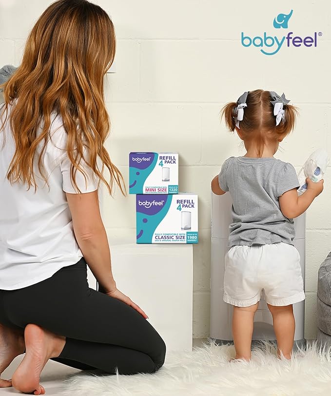 Babyfeel Refills Compatible with DEKOR CLASSIC Diaper Pails | 4 Pack | Exclusive 30% Extra Thickness | Diaper Pail Refills with Powerful Odor Elimination | Powder Scent | Holds up to 1980 Diapers