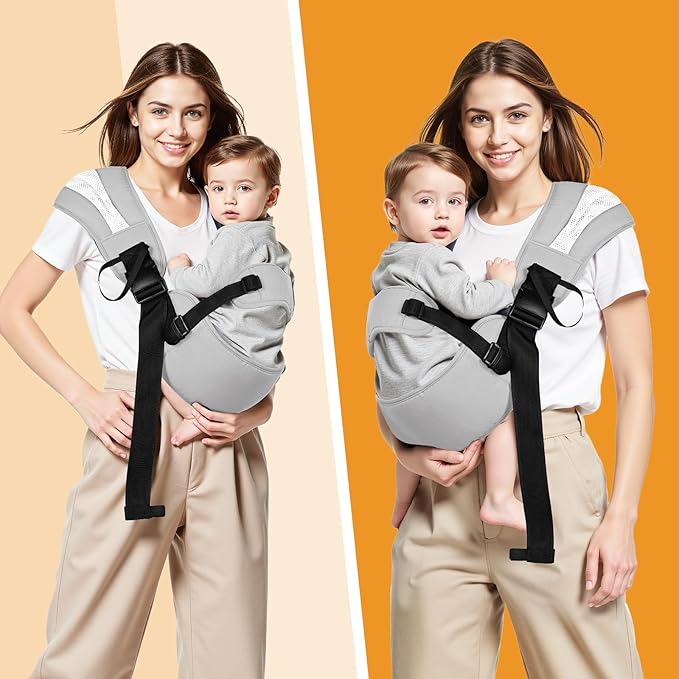 Toddler Carrier Sling for Newborn to Toddler, Ring Sling Baby Carrier 15–55 lbs with Breathable & Anti-Slip Seat Cushion for Comfort, Lightweight Travel-Friendly (Light Gray)