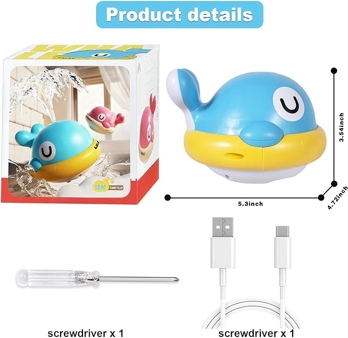 Baby Bath Toys - Toddler Bath Toys for Kids Ages 1-3, Rechargeable Light Up Whale Sprinkler Bathtub Toys, Pool & Water Toys for Infants Babies 6-12 Months & Toddlers 2-4, 1st Birthday Gifts (Blue)