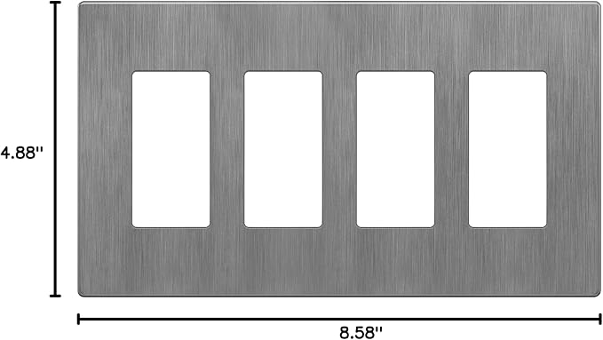 LIDER Brushed Finish Decorator Switch Cover, Screwless Wall Plate, Mid-Size 4-Gang 4.88" x 8.58", Unbreakable Polycarbonate Thermoplastic, UL Listed, LSWP-34M-BGY, Brushed Gray