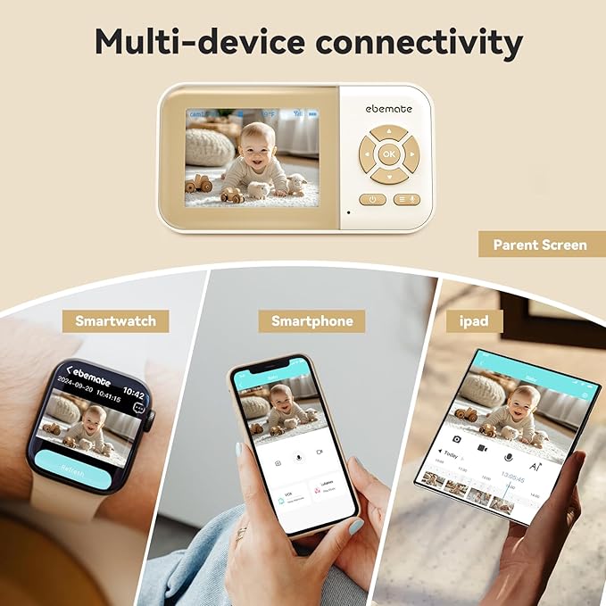 ebemate WiFi Video Baby Monitor,2.8" Display with 1080P Camera,No Glow Night Vision,2-Way Talk & 1200Ft Long Range,WiFi On/Off Cam Baby Monitoring EBS28