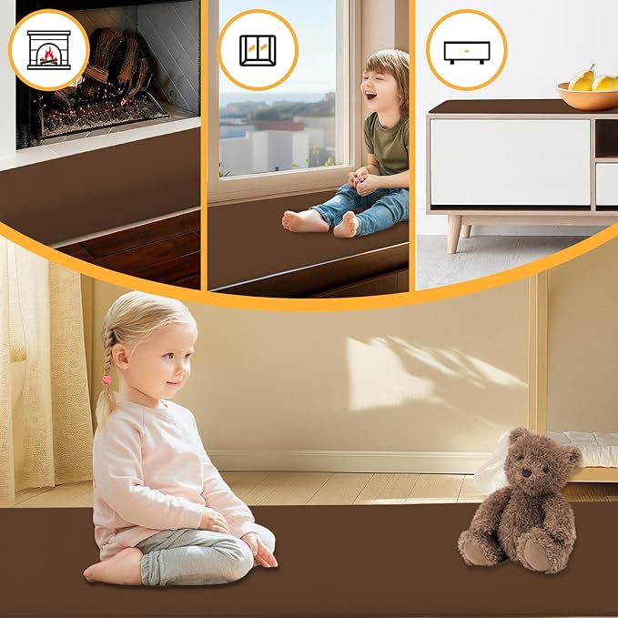 Thick Memory Foam Fireplace Baby Proofing, 90.5x15 in Soft Hearth Cover Baby Proof, Hearth Cushion Fireplace Protectors for Children Proofing, Edge Protector, Brown
