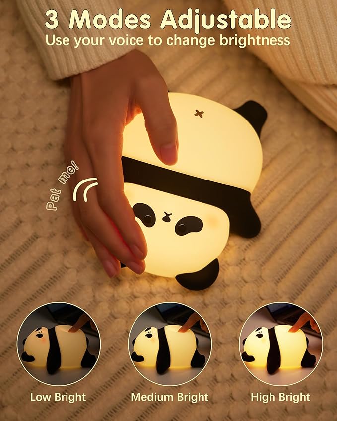 Voice Control Panda Night Light, 6 Colors 30-Minute Timer, Cute Animal Silicone Nursery Night Light Rechargeable Table Lamp Bedside Lamp with Touch Sensor for Baby Girls Women Bedrooms, Living Room