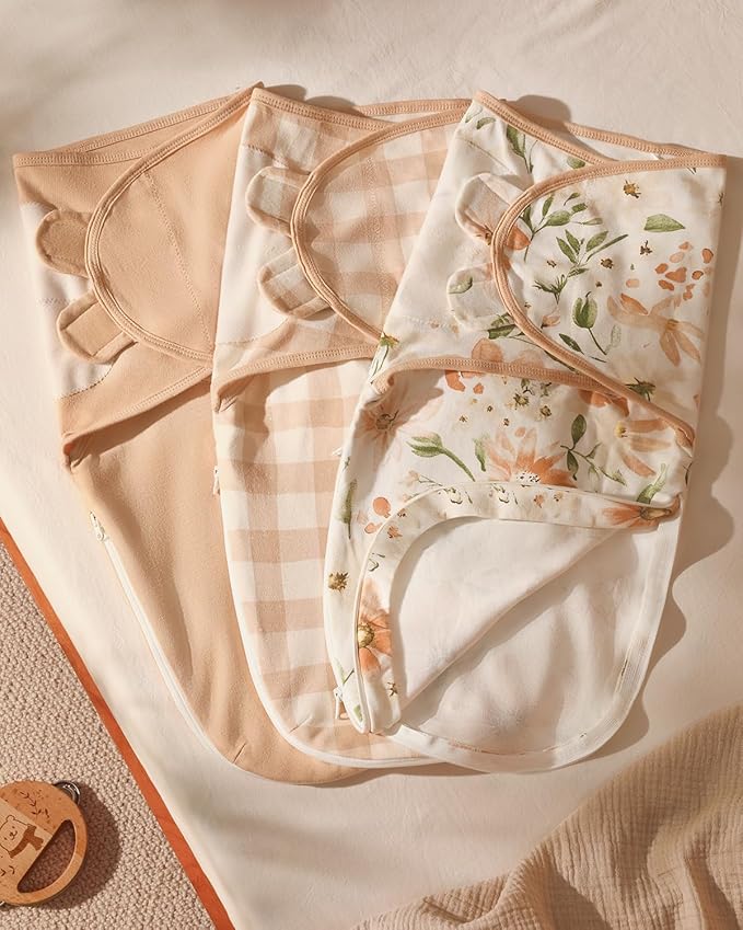 Baby Swaddles for Newborns with Zipper, 100% Cotton Newborn Swaddle Sack, 3 Pack Baby Swaddles 3-6 Months Swaddle Sleep Sack for Newborn Baby Boy Girl Orange Flower