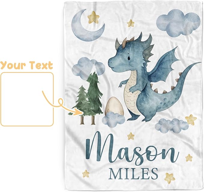 Personalized Baby Boy Blanket with Dinosaur Design, Custom Name Blanket for Toddlers Infants Boys Girls, Nursery Double Layer Dotted Backing Receiving Swaddle, Adorable Baby Gift Idea(30"x40")