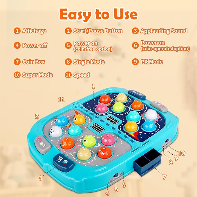 Whack a Mole Game, Toys for 3 4 5 6+ Year Old Boys Girls, Whack a Game for Kids, Gifts for 3-12 Year Old Boys Girls, Interactive Educational Toys with Double Hammers Sound and Light