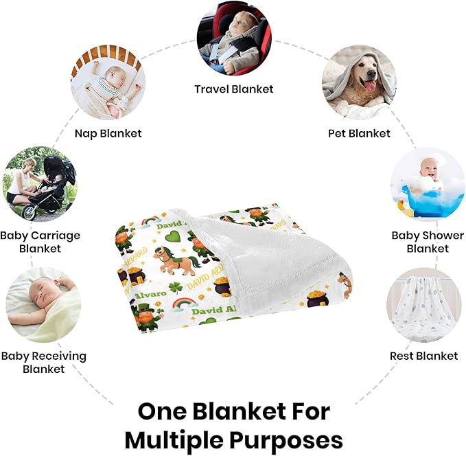 Ship Next Day, Personalized Baby Blanket for Boys Girls - Printed in USA, Custom Name Toddler Blanket with Lucky Horse Pattern, Perfect Newborn Gift