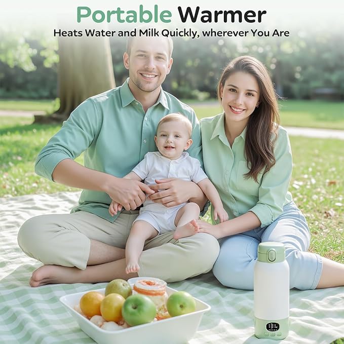 Portable Bottle Warmer 17oz Bottle Warmer for Breast Milk Formula & Water, Fast Heating, Long Battery Life & Large Capacity, Suitable for Baby Outdoor Travel Green