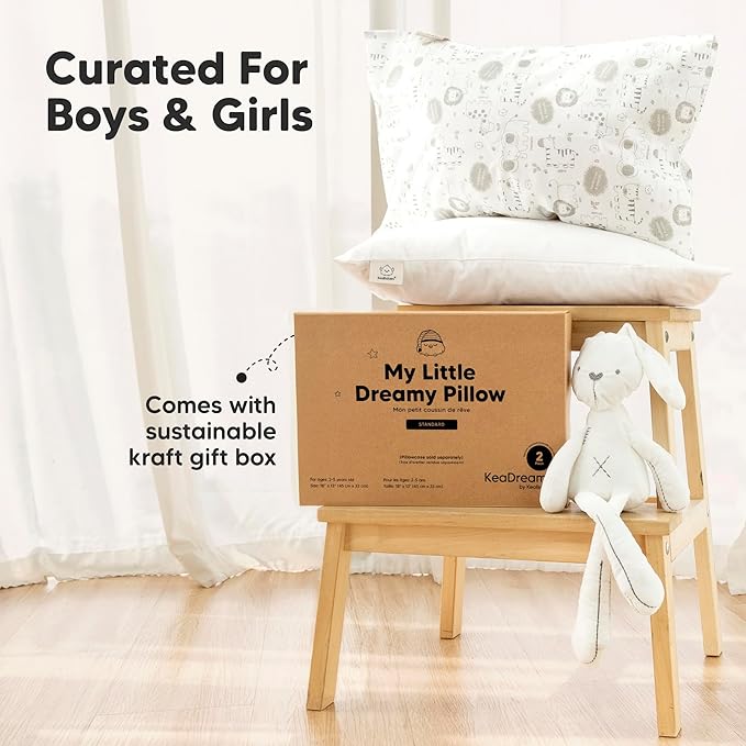 KeaBabies 2-Pack Toddler Pillow 13x18 - Soft Organic Cotton Kids Travel Bed Pillows for Sleeping, School, Nap, Machine Washable, Toddlers 2 to 5, Pillowcase Sold Separately (Herb)