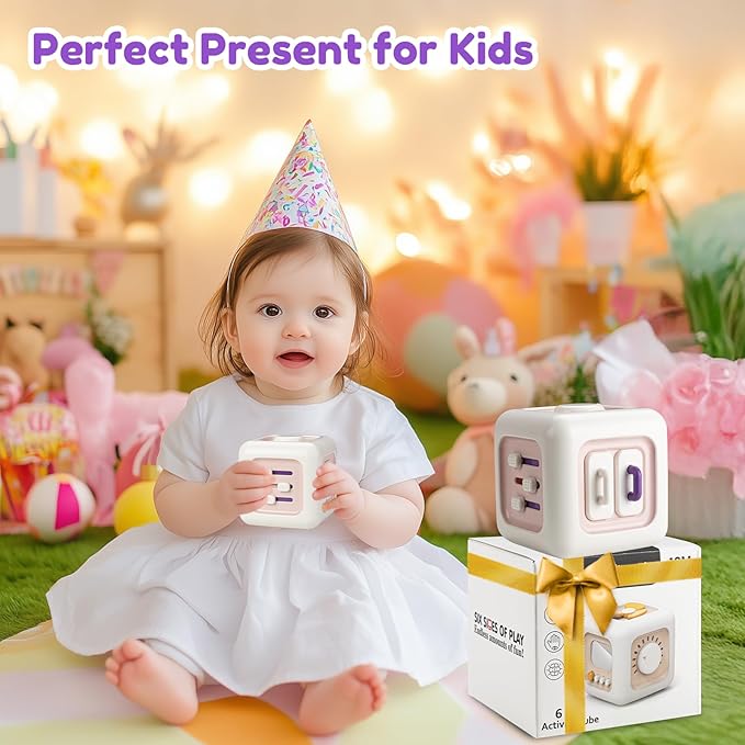 Busy Cube Toy for 1 Year Old Girl Gifts, Montessori for Baby Girl, Travel Sensory Toys for Toddlers 1-3, Learning Fine Motor Skills| 1st Birthday Girl Gifts 12 Months Stocking Stuffers