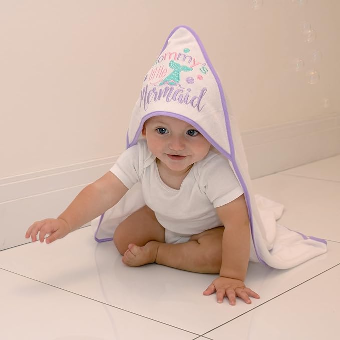 Baby Hooded Towel and Washcloth Set for Infants, Boys and Girls 6-12 Months (Mommy's Mermaid)